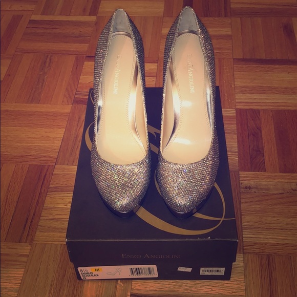 Enzo Angiolini Silver Glitter Platform Heels - Picture 3 of 5